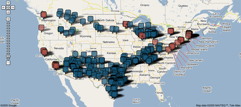 Map of people and Motel 6 locales